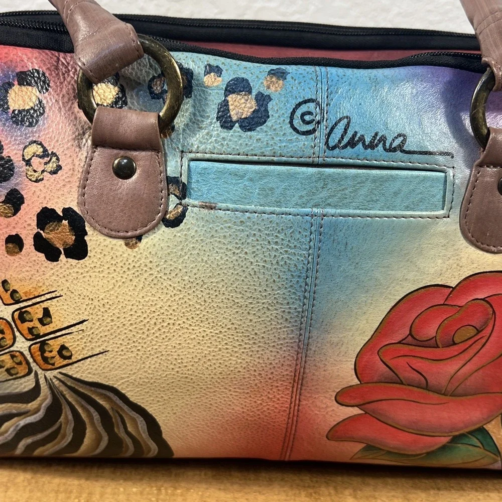 Anna by Anuschka Rose Safari Bag Satchel Purse Flowers Butterflies